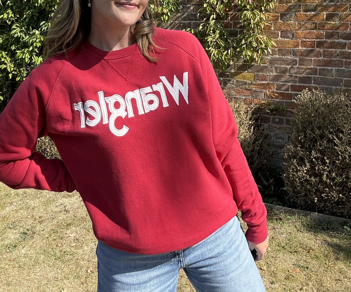 Vintage Size L 12-16 Red Wrangler Logo Sweatshirt Jumper