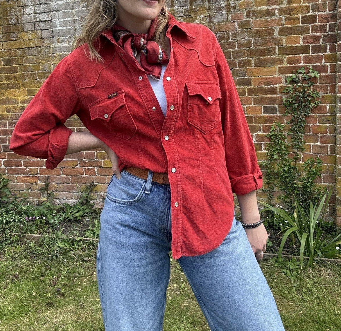 Vintage Size M 8-12 Red Corduroy Western Shirt Rifle