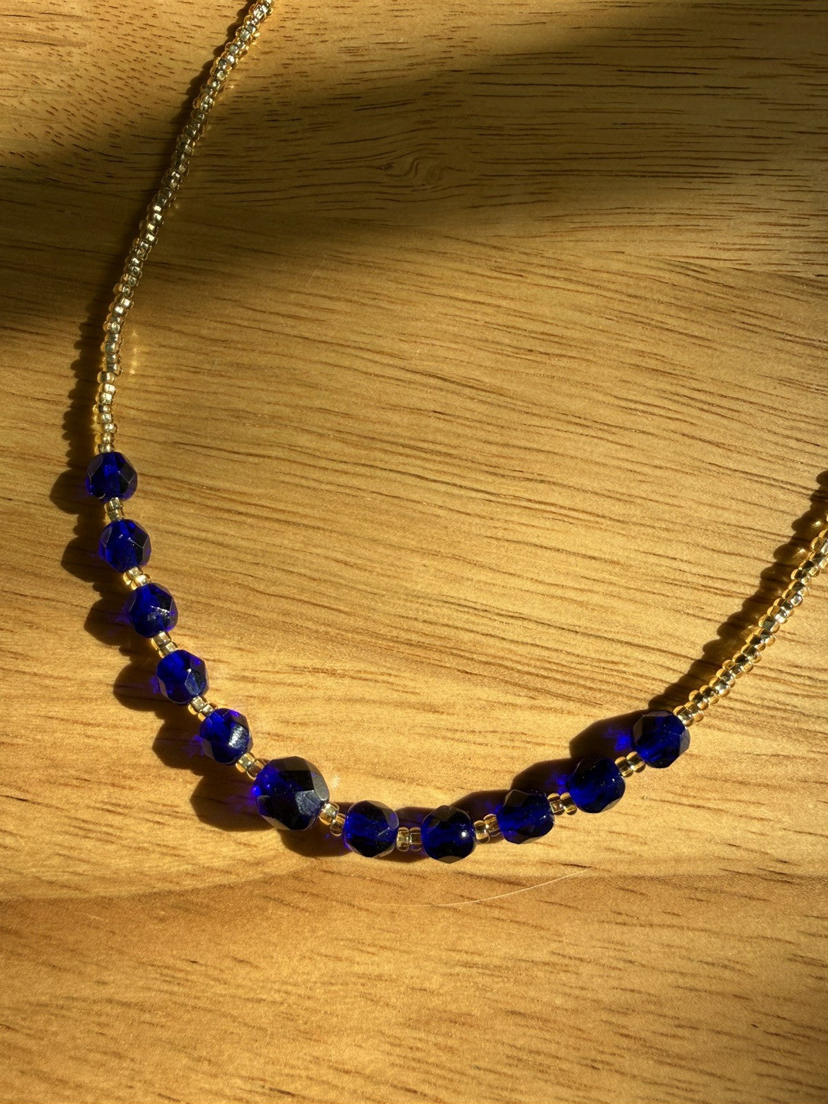 Vintage Gold & Blue Beaded Necklace