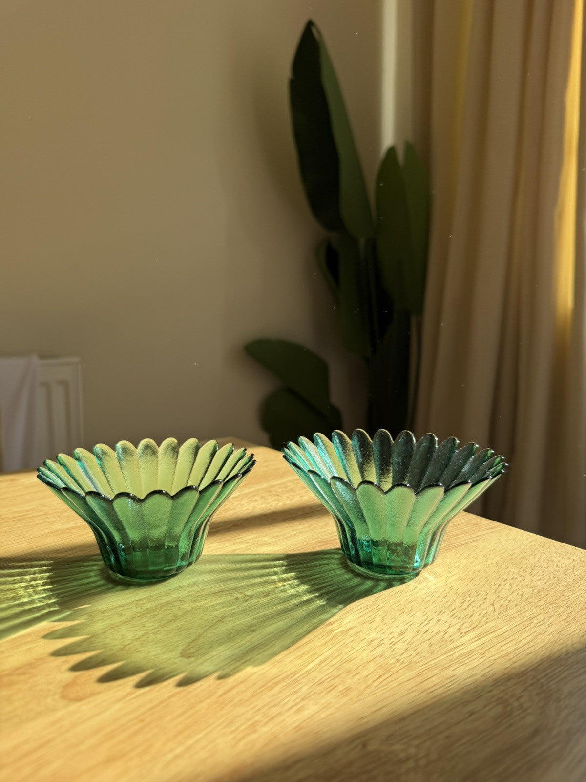 Vintage Pair of Green Glass Decorative Bowls