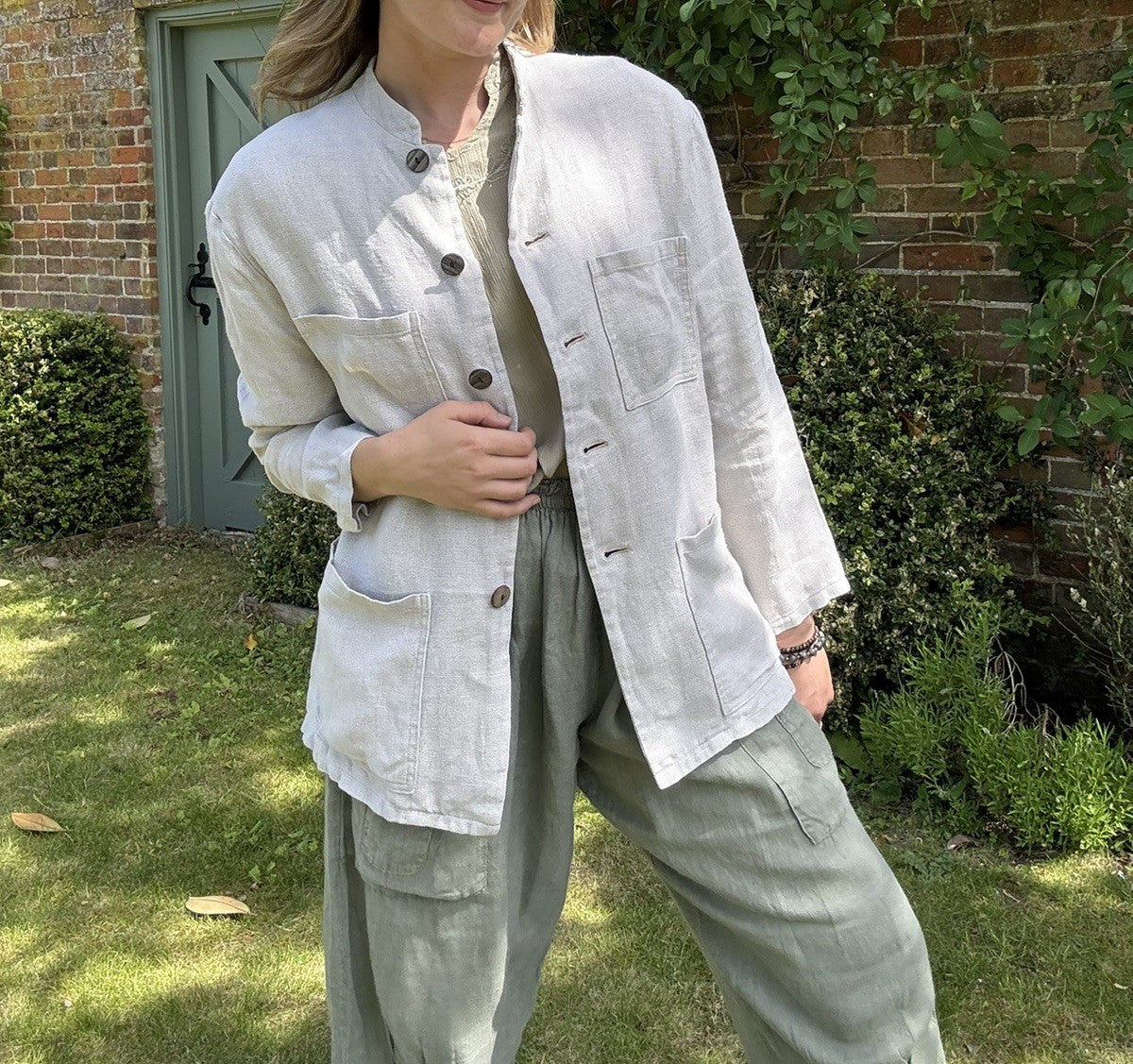 Vintage Size M 10-14 Stone Cream 100% Linen Chore Jacket St Michael