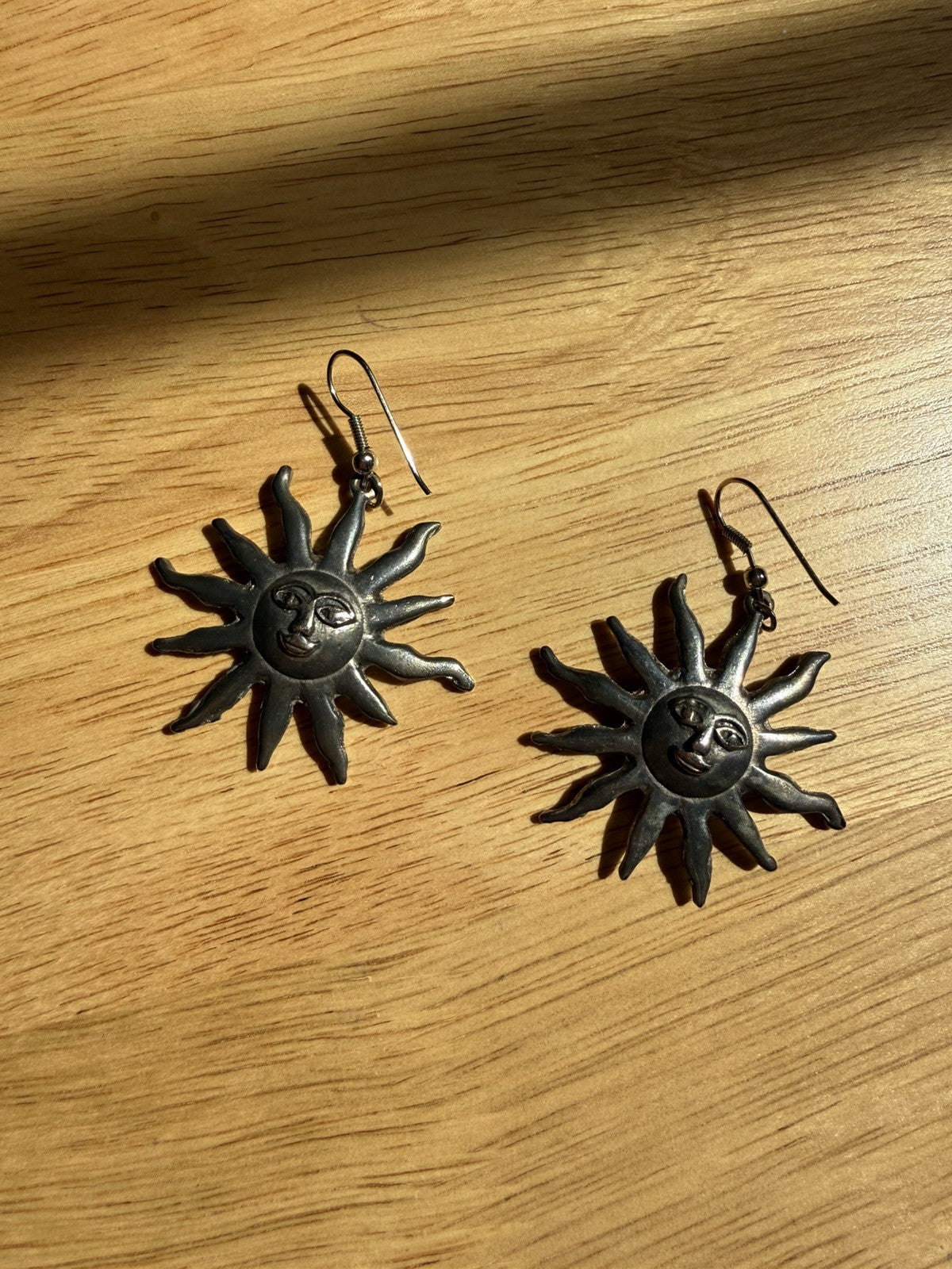 Vintage Silver Celestial Sun Drop Earrings