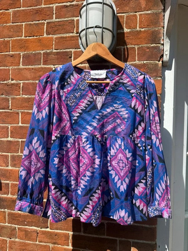 Ba&Sh Size 1 (UK 8) Purple Patterned Boho Cotton ‘The Lady’ Blouse