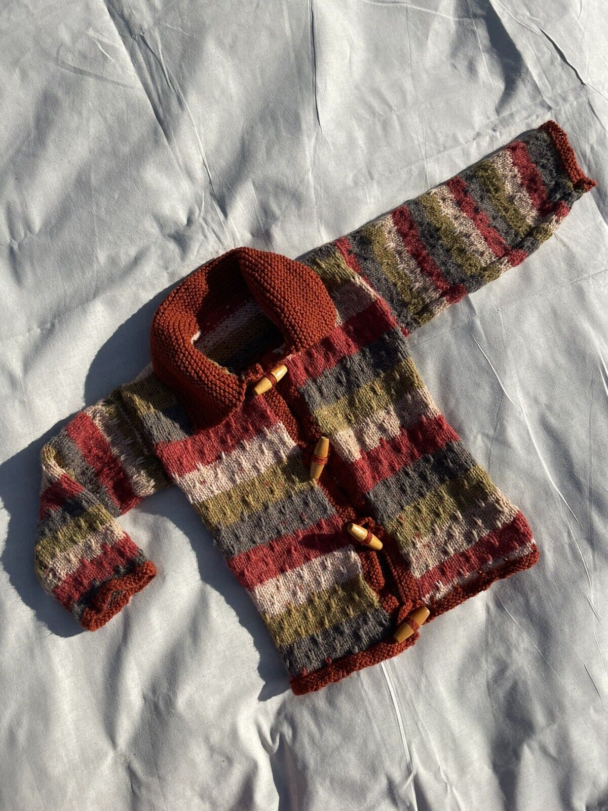 Vintage Handknit Aged 2-3 Years Earthy Toggle Front Knit Cardigan