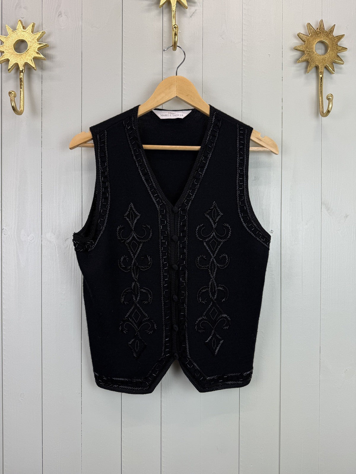 Vintage Size S 6-10 Black Sparkly Beaded Knit Vest Waistcoat St Michael