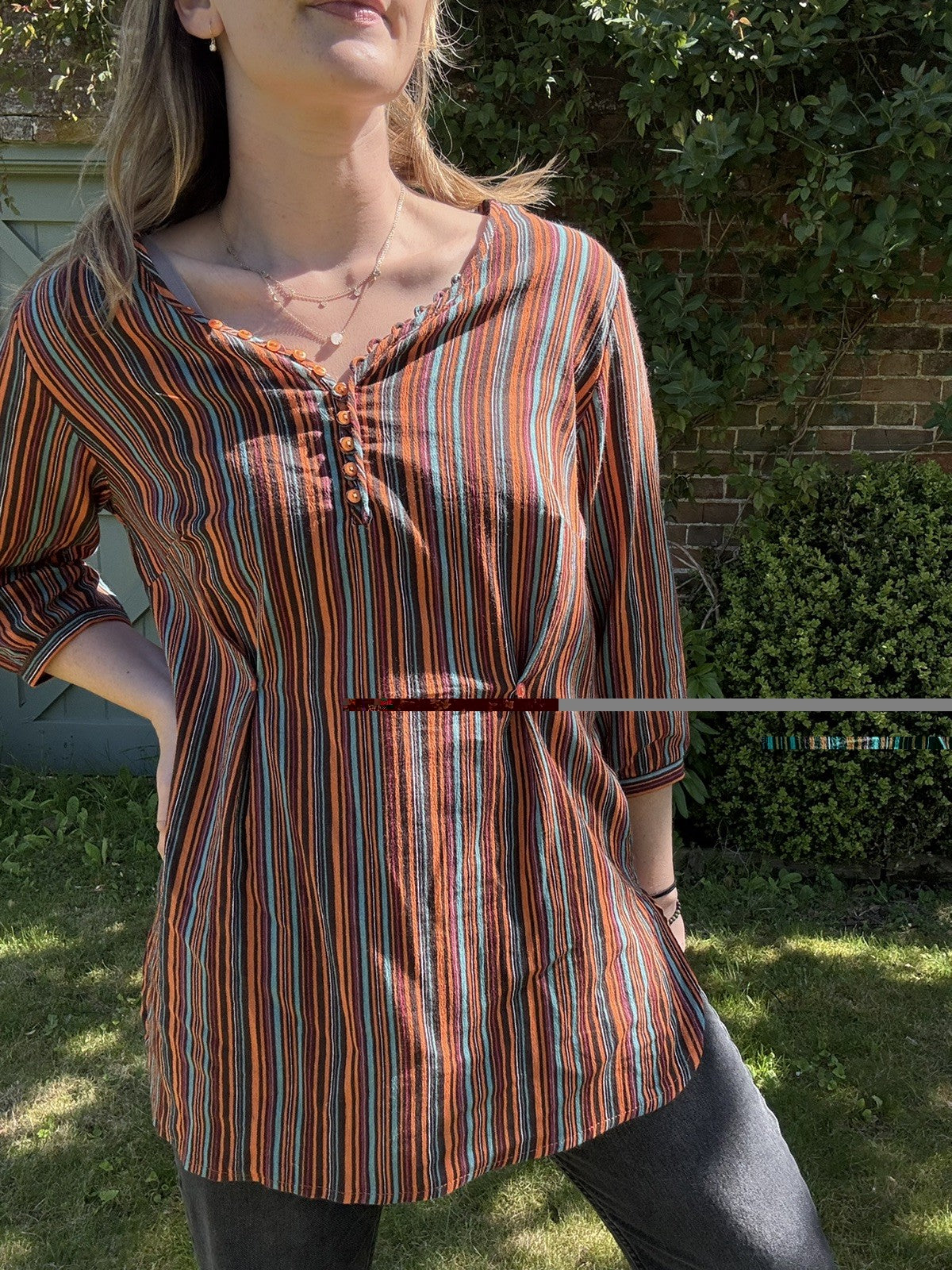 Vintage Size M 8-12 Brown Orange Earthy Striped Coton Top Edmée