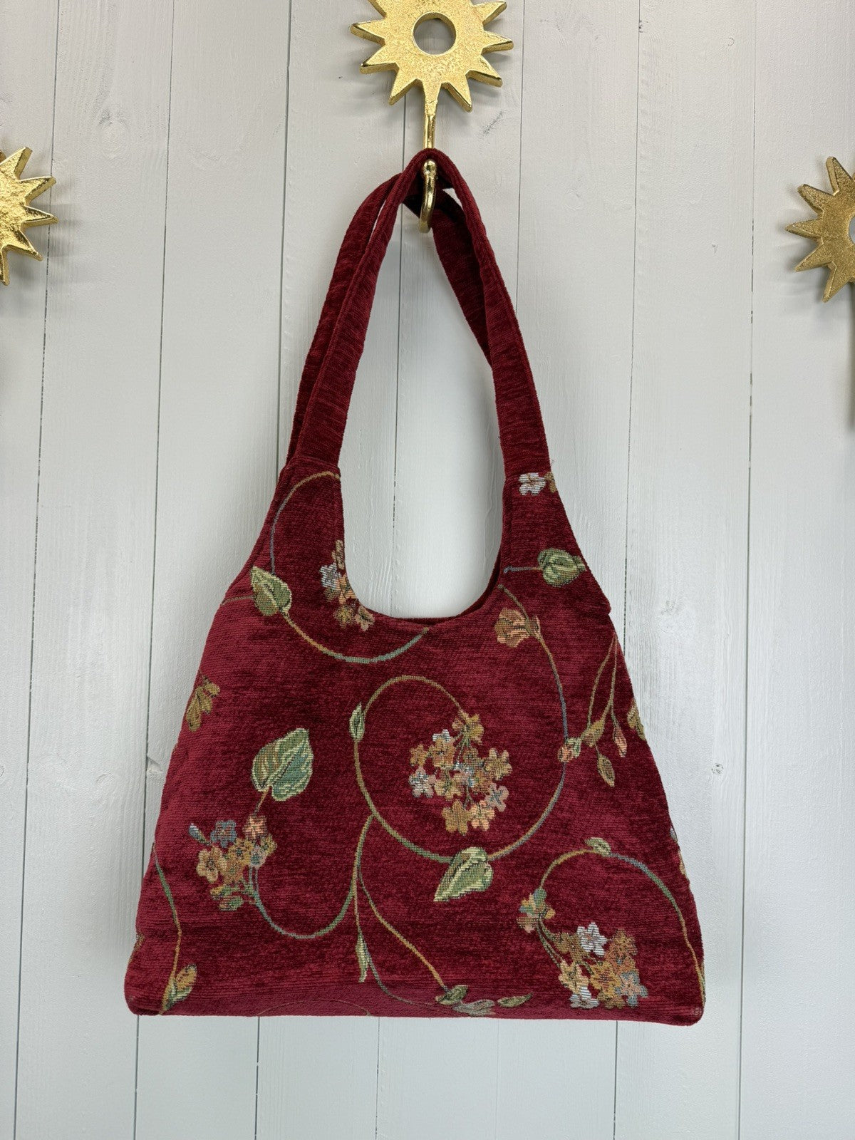 Vintage Burgundy Floral Carpet Bag Carrenac