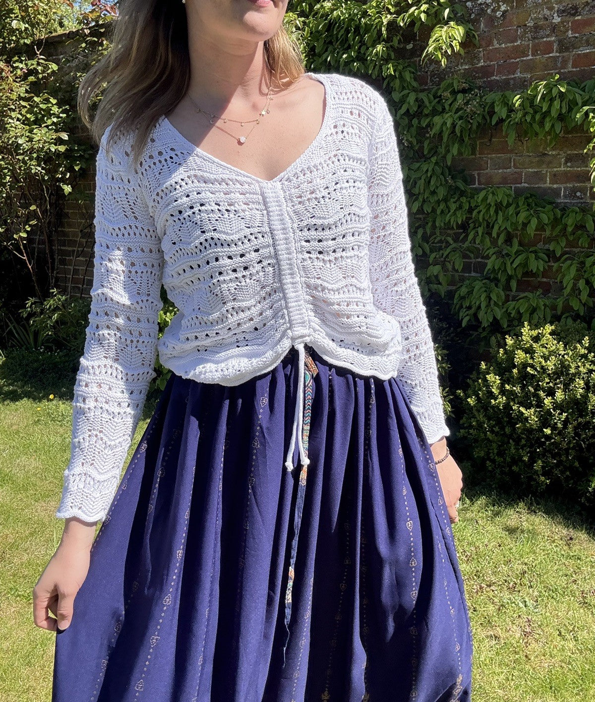 Size M 8-14 White Cotton Crochet Knit Jumper Takko