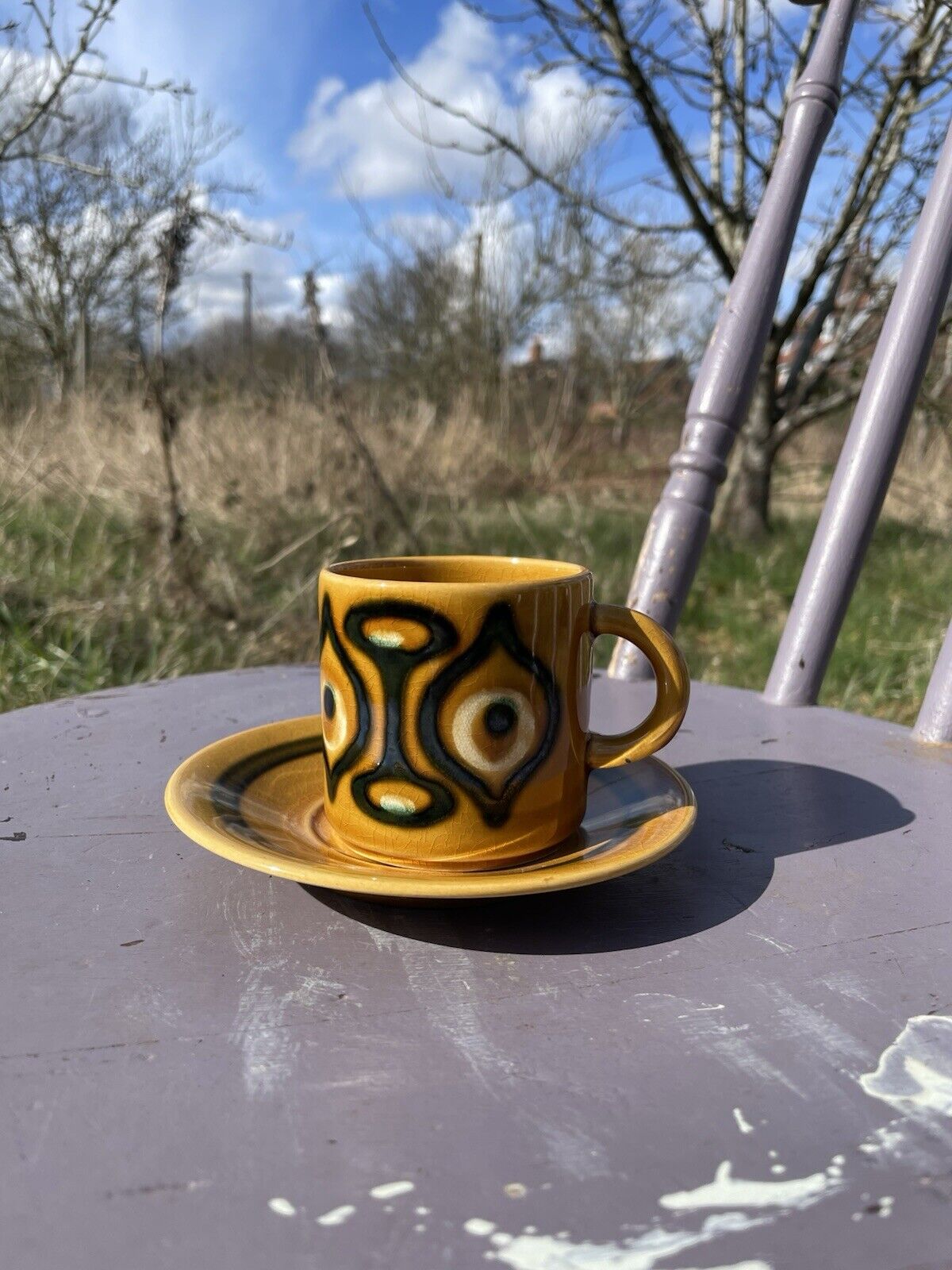 Vintage 60s Brown Retro Espresso Cup/Mug And Saucer
