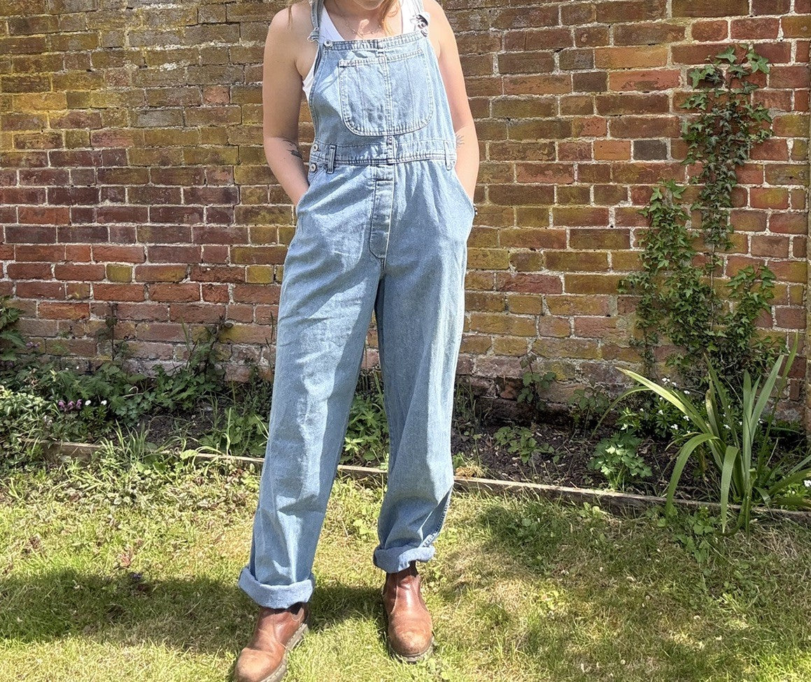 Vintage Size 10 Blue Denim Worker Carpenter Dungarees Zip Jeans
