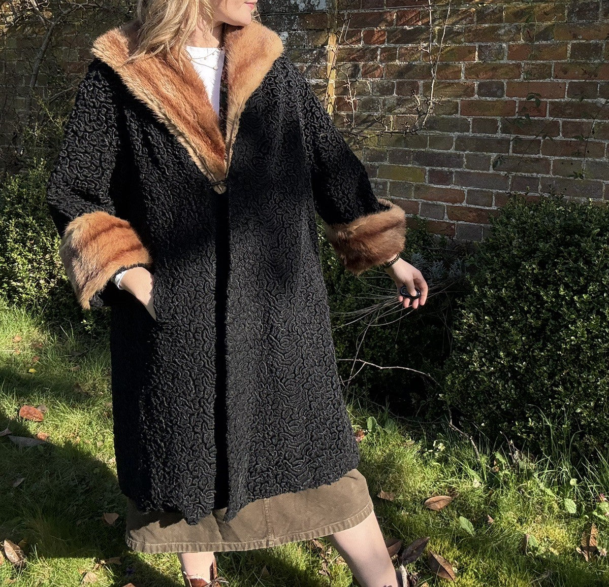 Vintage French 70s Size M 10-14 Black Heavyweight Fur Trim Coat Soldel Model