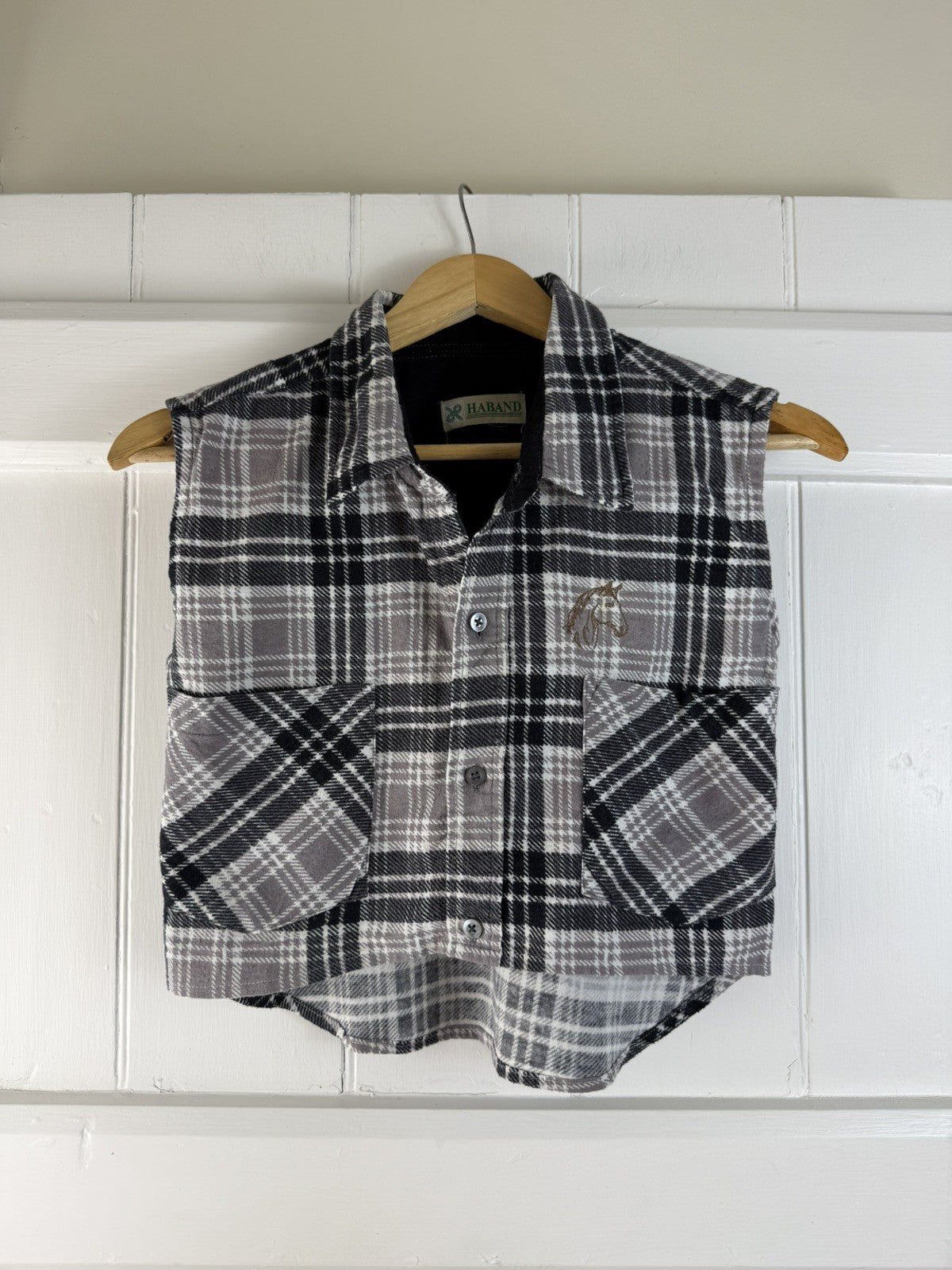 Vintage Size XS 6-8 Grey Cropped Check Sleeveless Shirt Haband