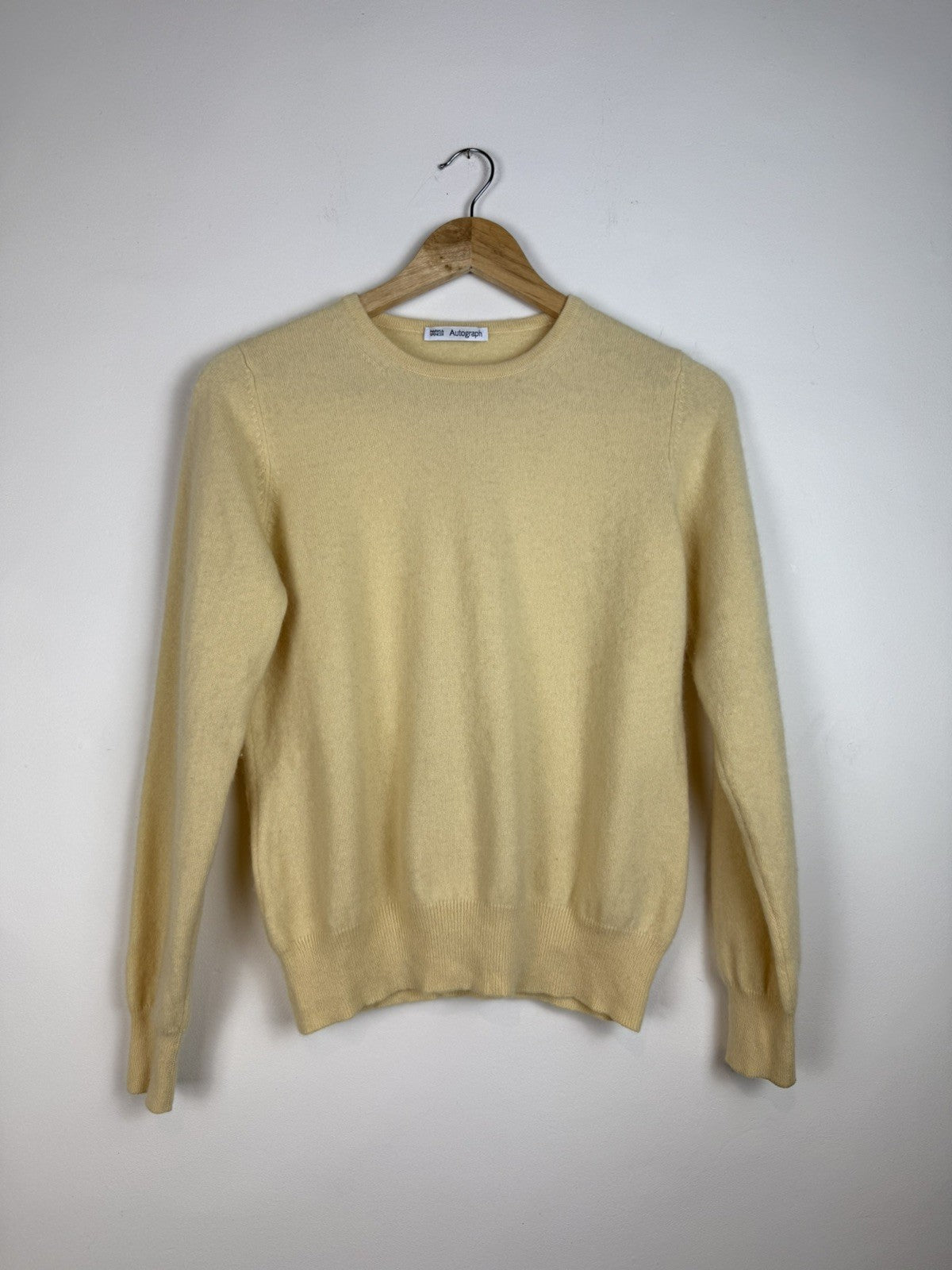 Size M 8-12 Yellow 100% Cashmere Knit Crew Neck Jumper Autograph M&S