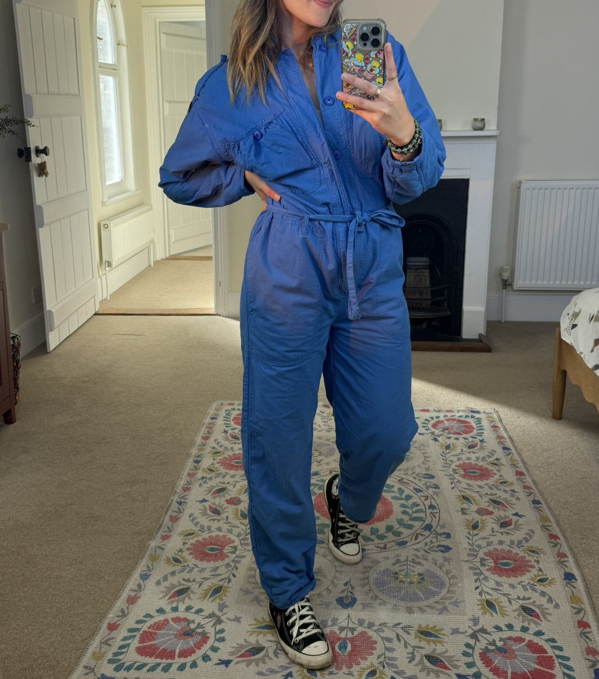 Vintage 80s Size S 8-10/12 Blue Cotton Jumpsuit by Network