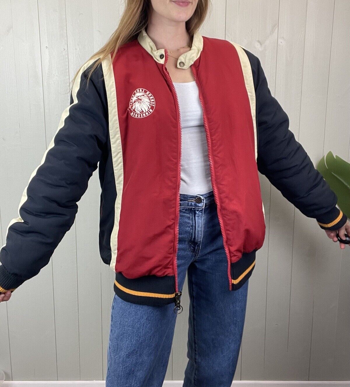 Vintage L 8-14 Red Black Bomber Padded Sports Jacket Blueside