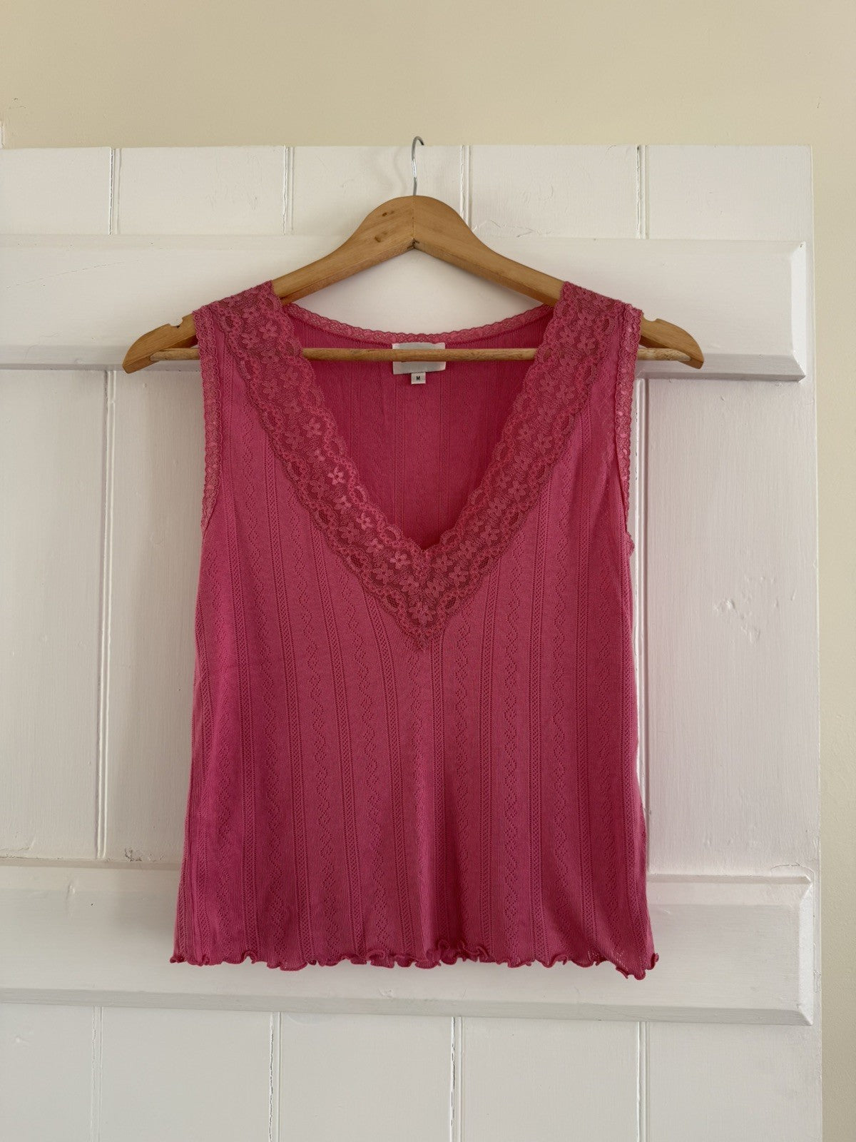 Vintage Size M 12-14 Pink Pointelle Lace Cotton Blend Knit Vest Top East