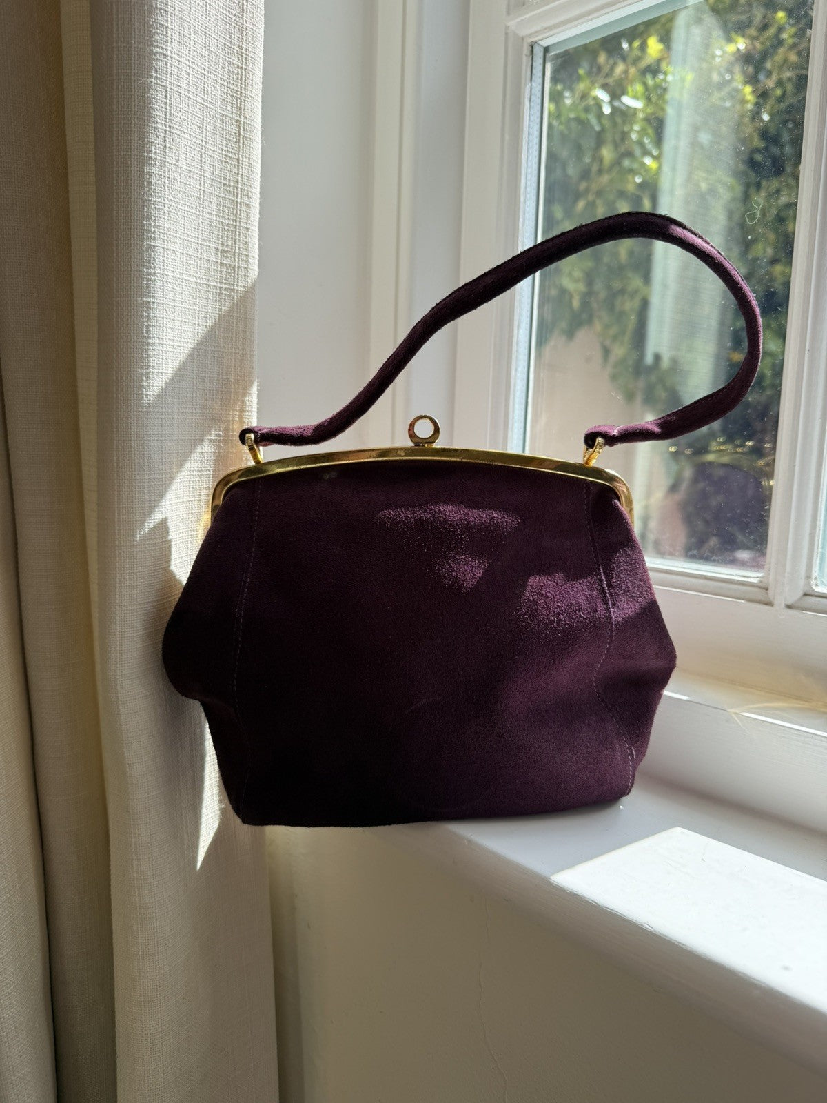 Vintage 1950s Purple Plum Genuine Seude Top Handle Maclaren Bag
