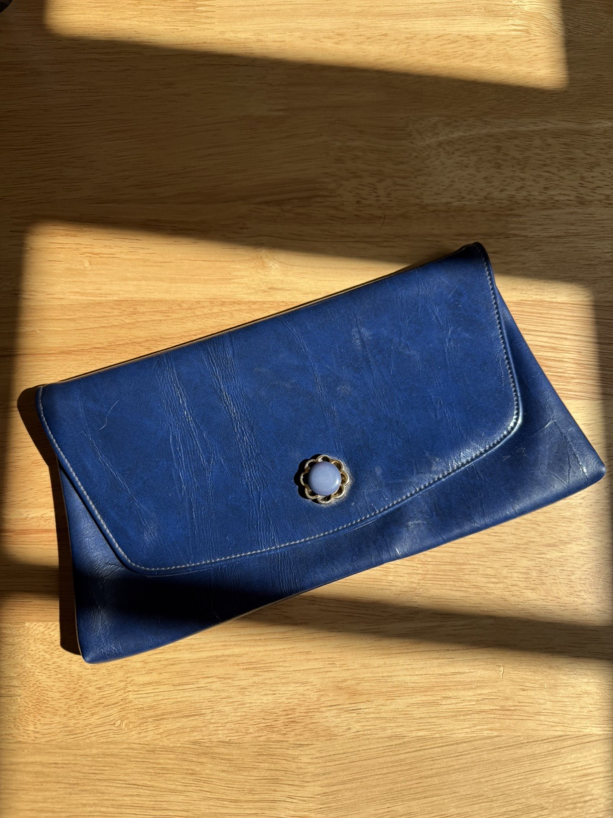 Vintage 1960s Royal Navy Blue Leather Clutch Bag Purse