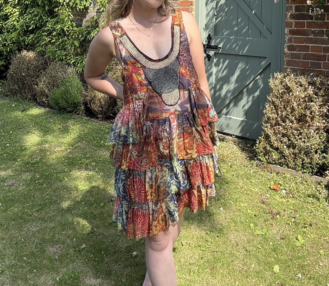 Vintage Y2K Size S 8-10/12 Bohemian Layered Beaded Summer Dress Desigual