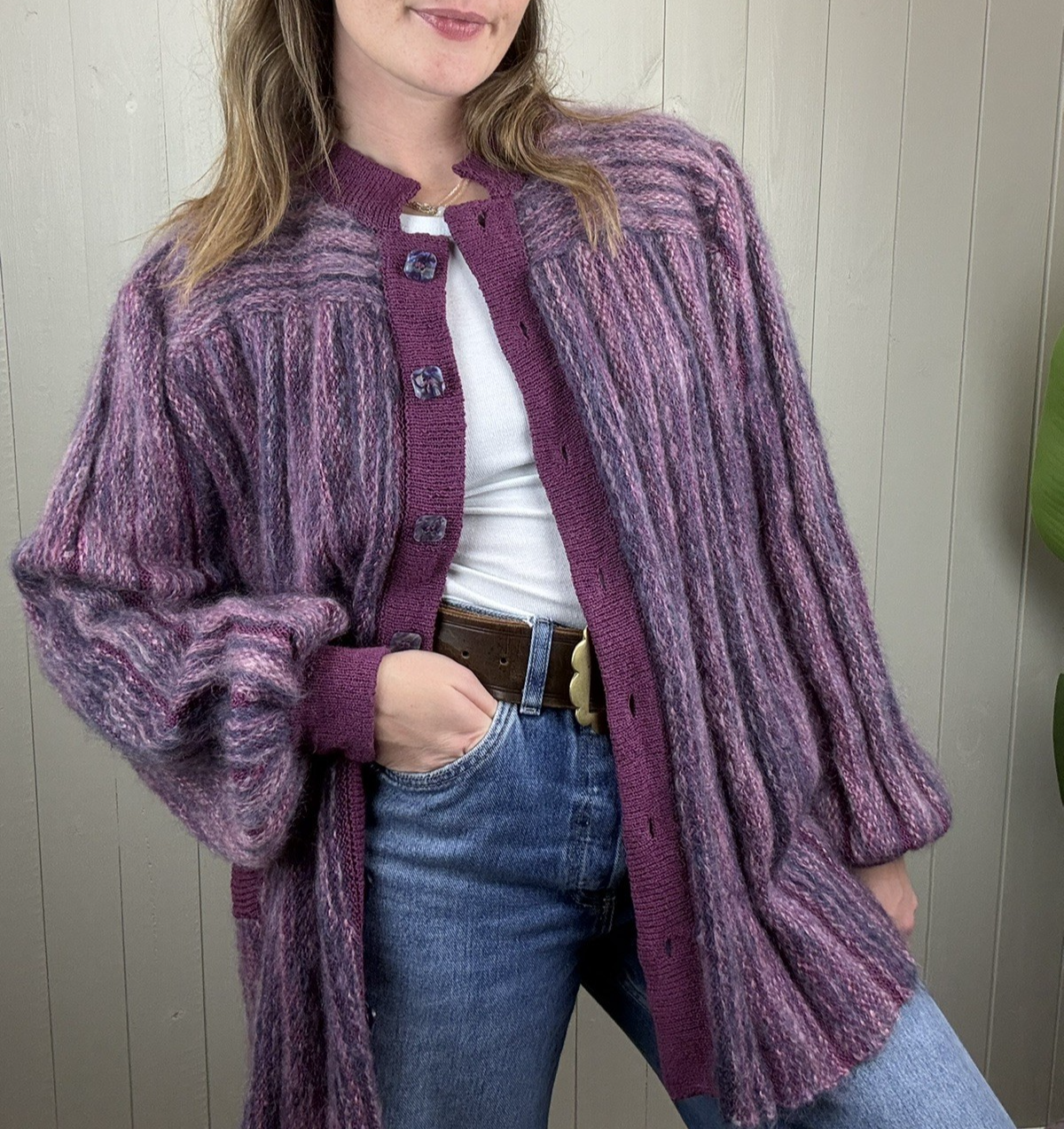 Vintage 60s Free Size 10-18 Purple Mohair Jacket Cardigan Beatrice Balinski