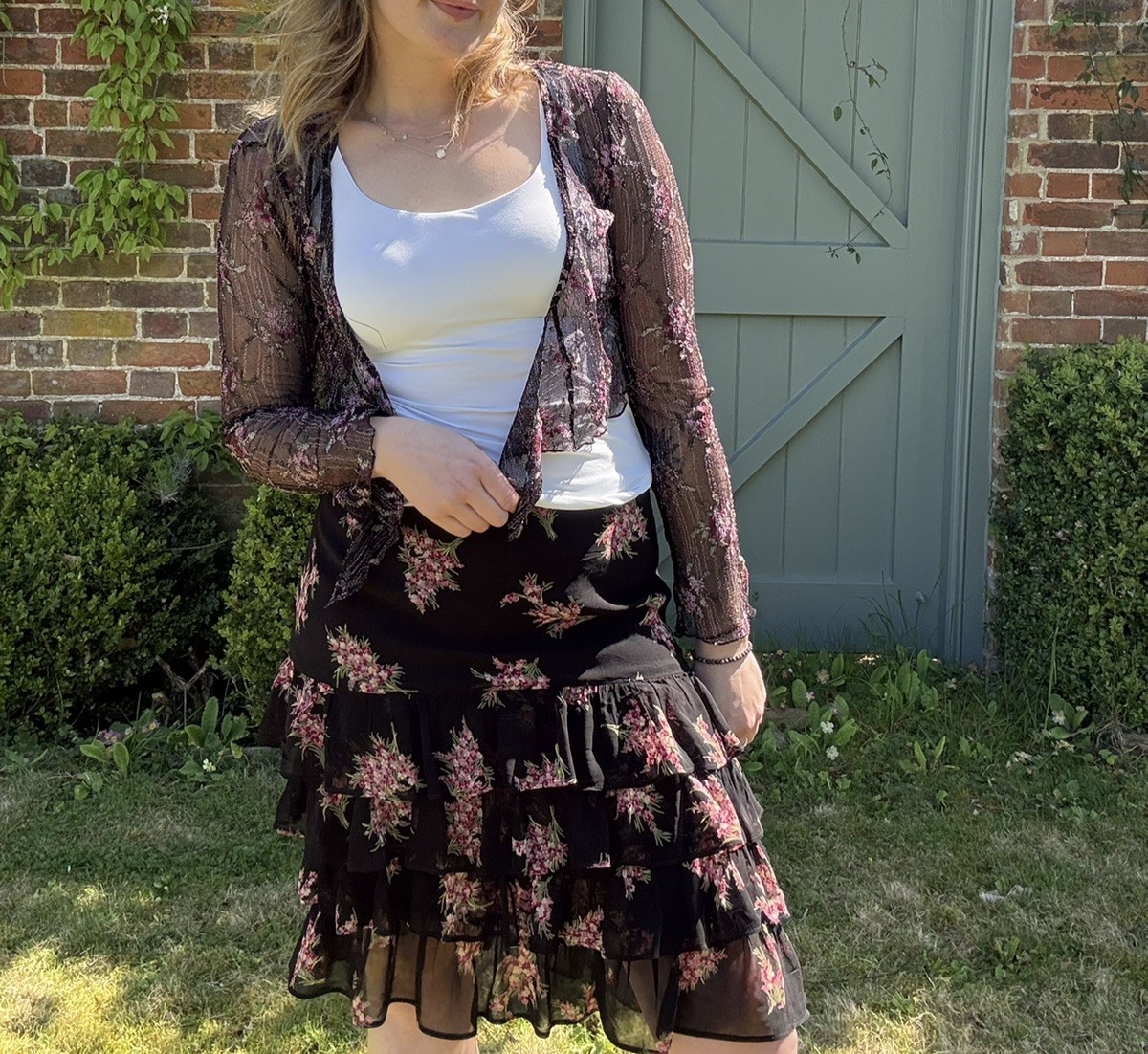 Vintage Size S 6-10 Black Pink Floral Whimsical Fairy Bolero Cardigan