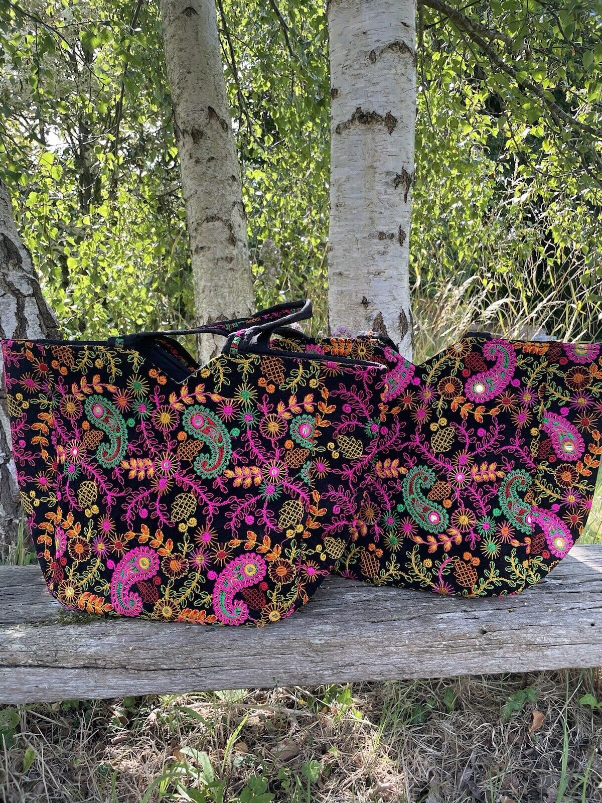 Brand New Black Paisley Embroidered Cotton Boho Shoulder Bag Gringo Fairtrade