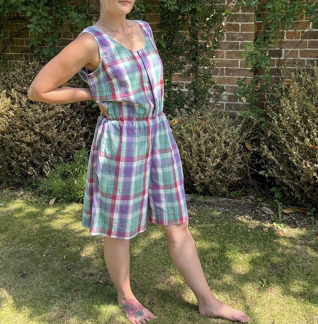 Vintage Size M 10-14 Checked Cotton Playsuit Liz Claiborne