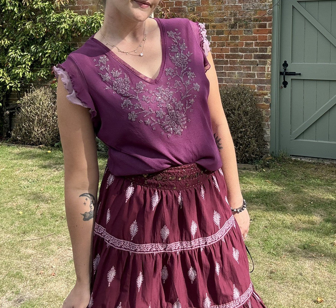 Vintage Y2K Size XL 18-22 Purple Whimsical Stretch Mesh Top George