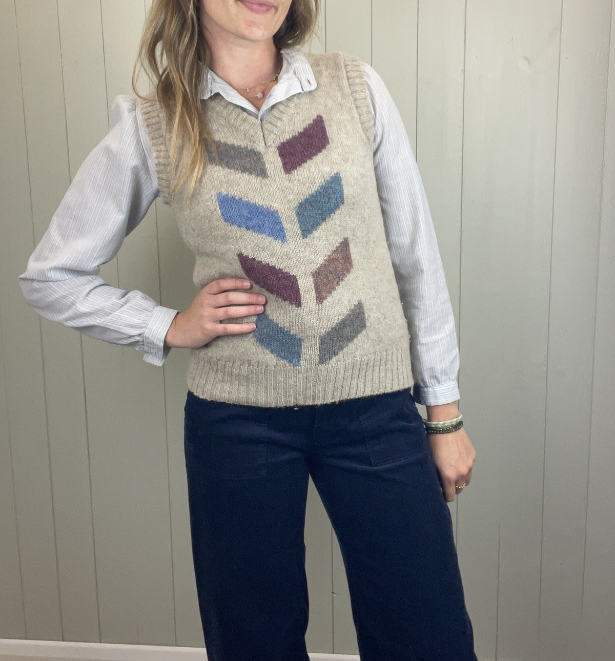 Vintage Size S 6-10 Oatmeal Brown Chunky Knit Vest Tank Top