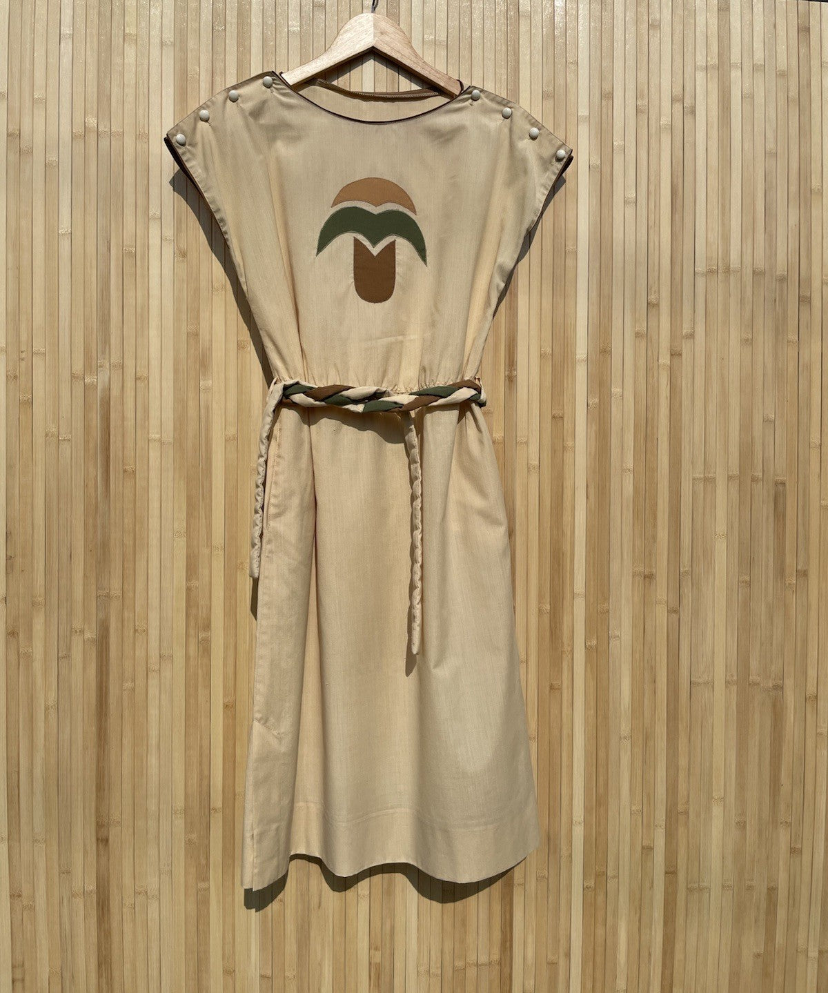 Vintage Size M 8-12 Beige Belted Midi Summer Dress