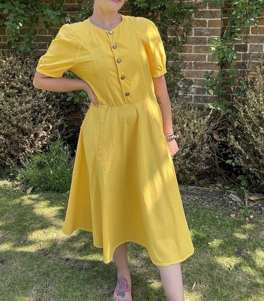 Vintage 60s Size M 8-12 Sunshine Yellow/Orange Cotton Summer Dress