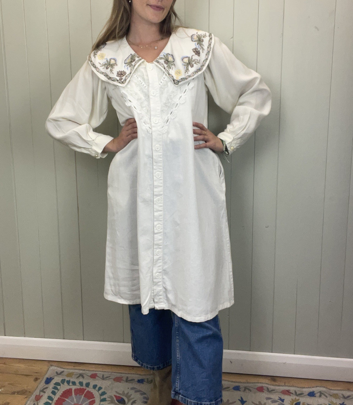 Vintage Size L 10-14 Cotton Linen Romantic Ruffle Sleeveless Dress