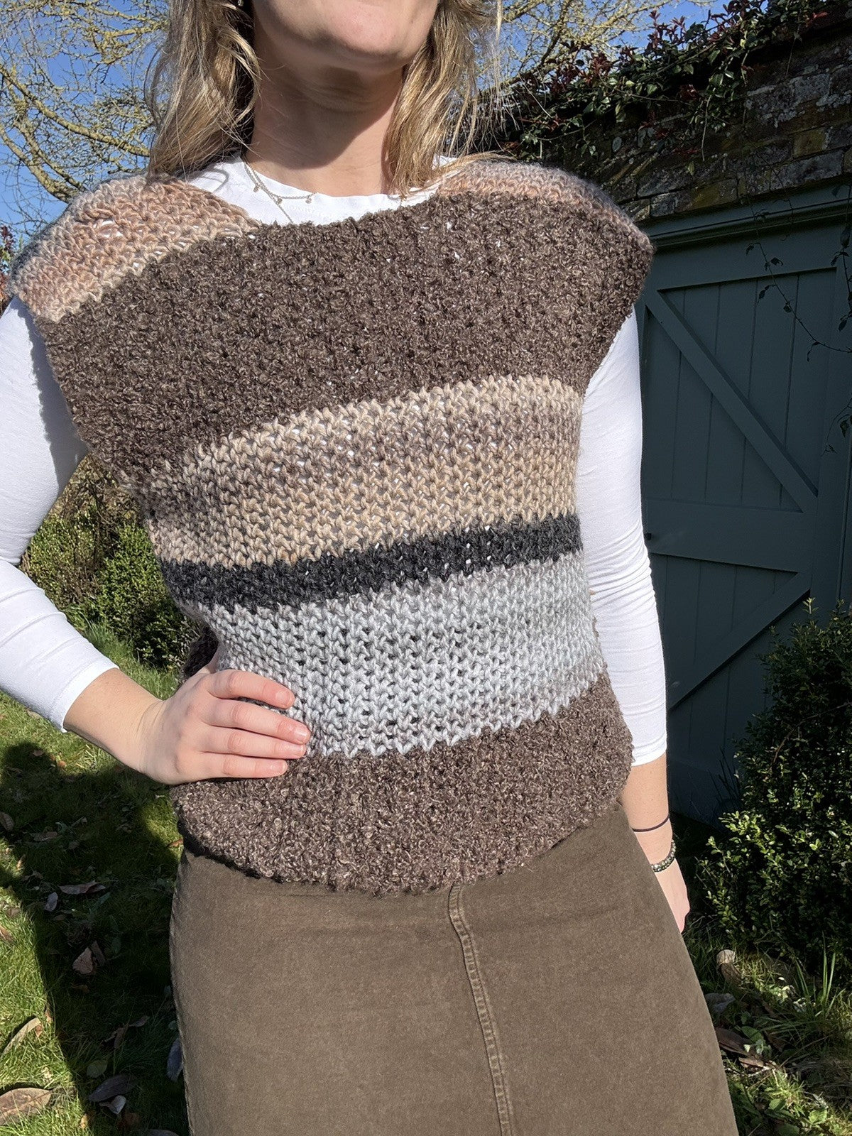 Vintage Size XL 12-18 Brown Earthy Textured Knit Vest Tank Top