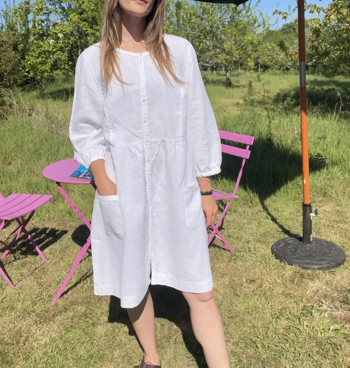 Size XL 14-16 White 3/4 Sleeve 100% Linen Summer Dress EAST