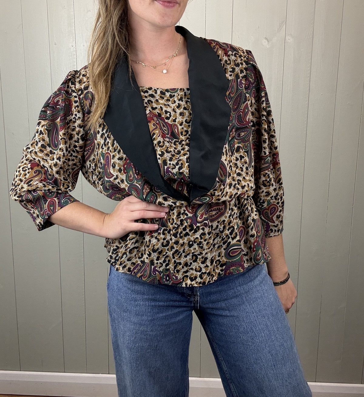 Vintage Size L 10-14 80s Animal Print Blouse Orite