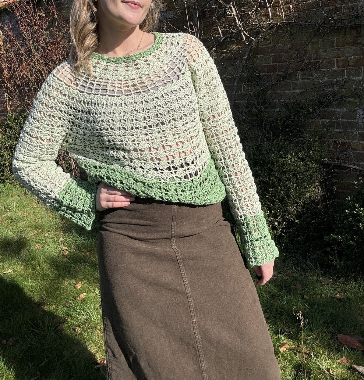 Vintage Handmade M 8-12 Green Ombre Open Knit Jumper