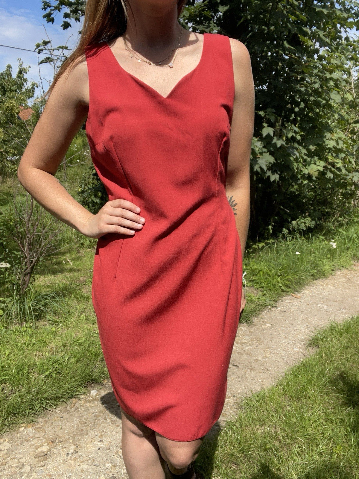 Vintage 90s Size 10 Tomato Red Sleeveless Dress Etam