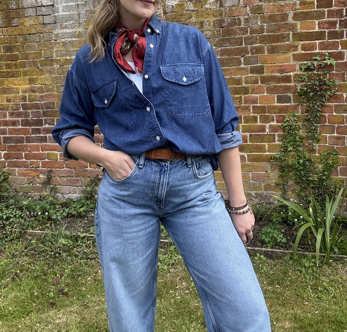 Vintage 90s Size L 10-16 Indigo Denim Shirt Next