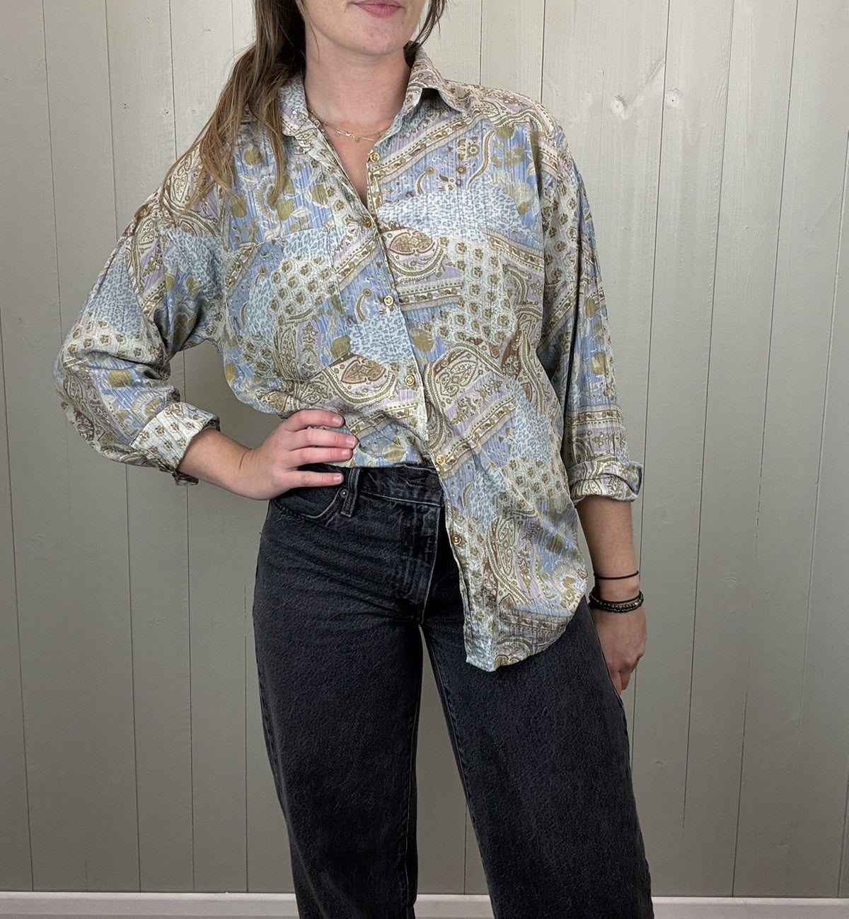 Vintage Size L 10-14 Boho Cottage Paisley Pattern Shirt Campus Club