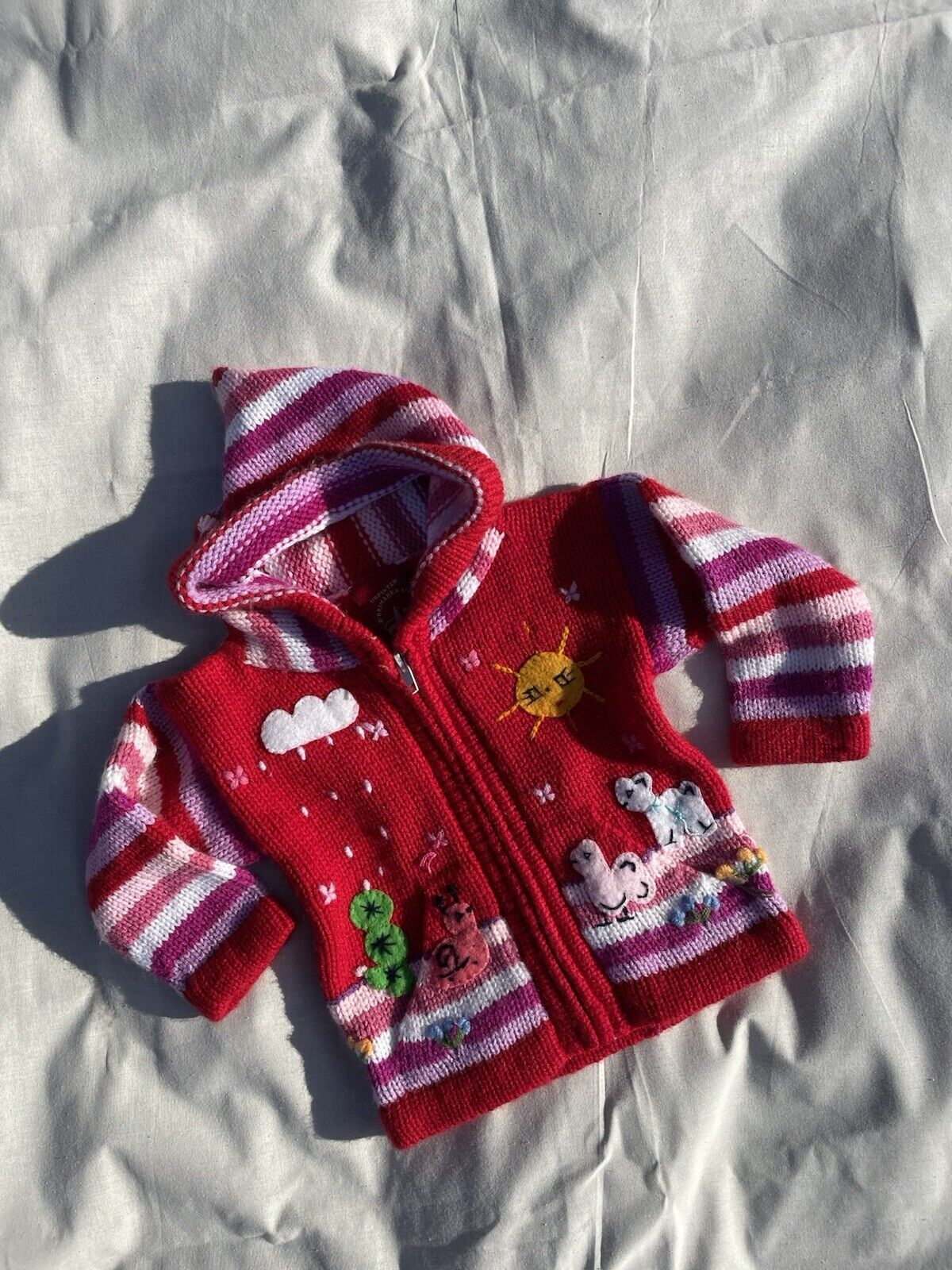 Aged 3-6 Months Red Baby Spring Embroidered Peru Wool Knit Cardigan