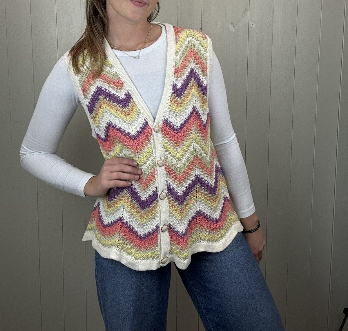 Vintage Size XL 14-18 Colourful Zigzag Knit Vest Waistcoat Marifor