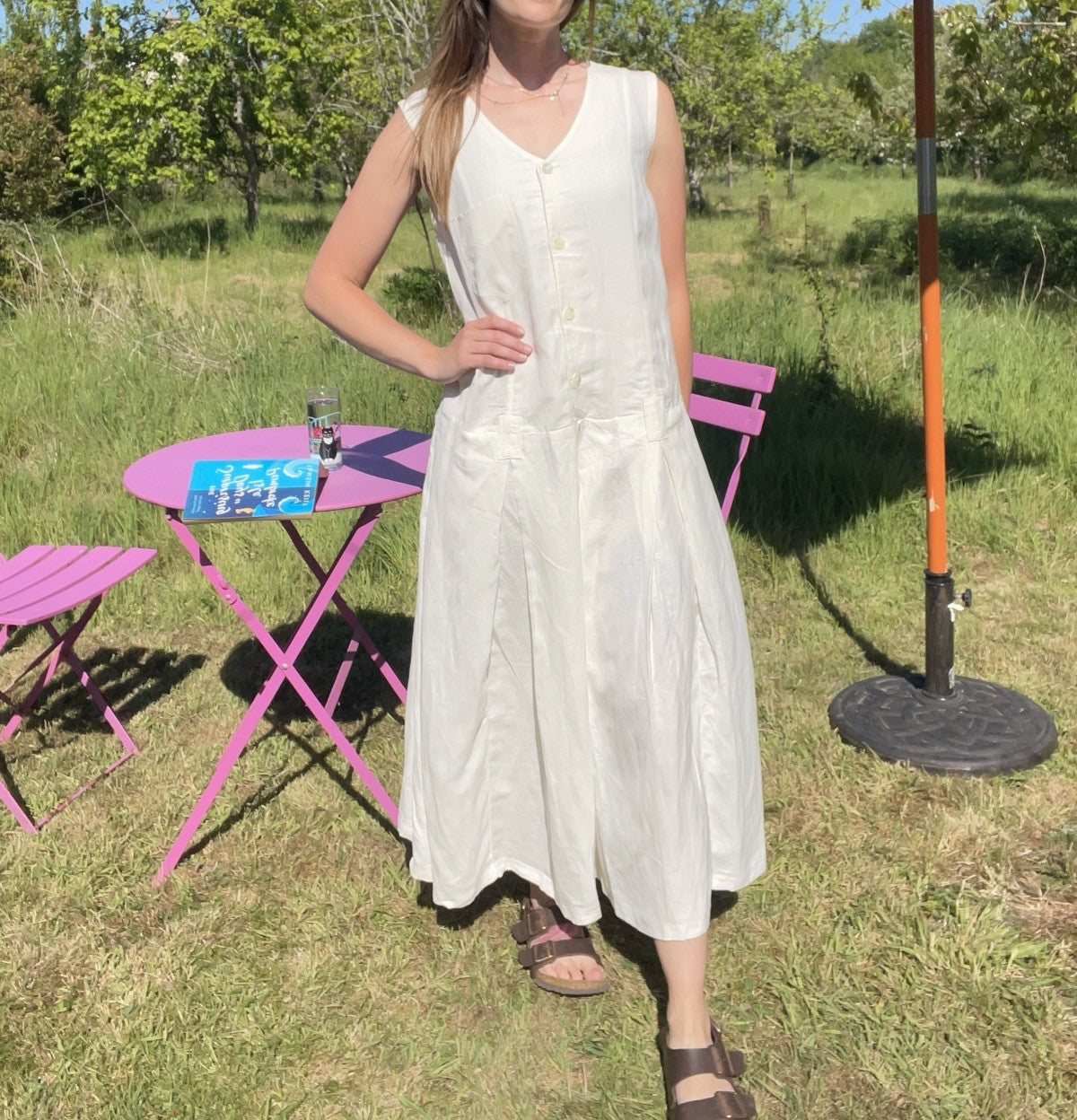 BNWT Vintage Size M 10-12 Cream Linen Blend Summer Midi Dress Laura Ashley