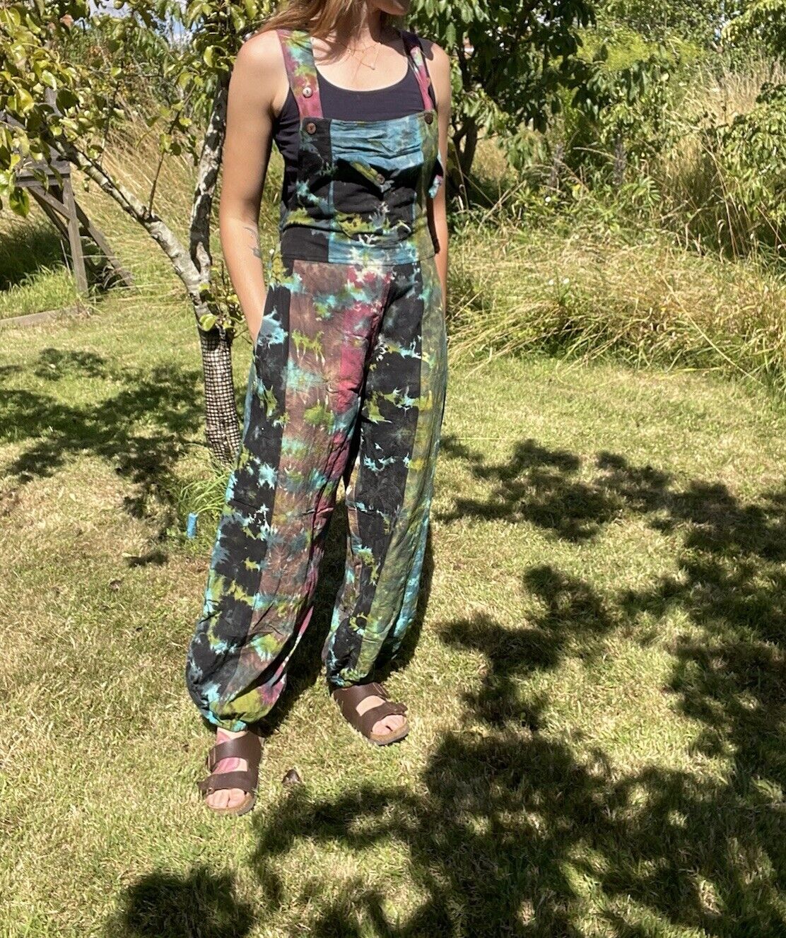 New Multi Tie Dye Hippie Cotton Barrel Leg Dungarees Gringo