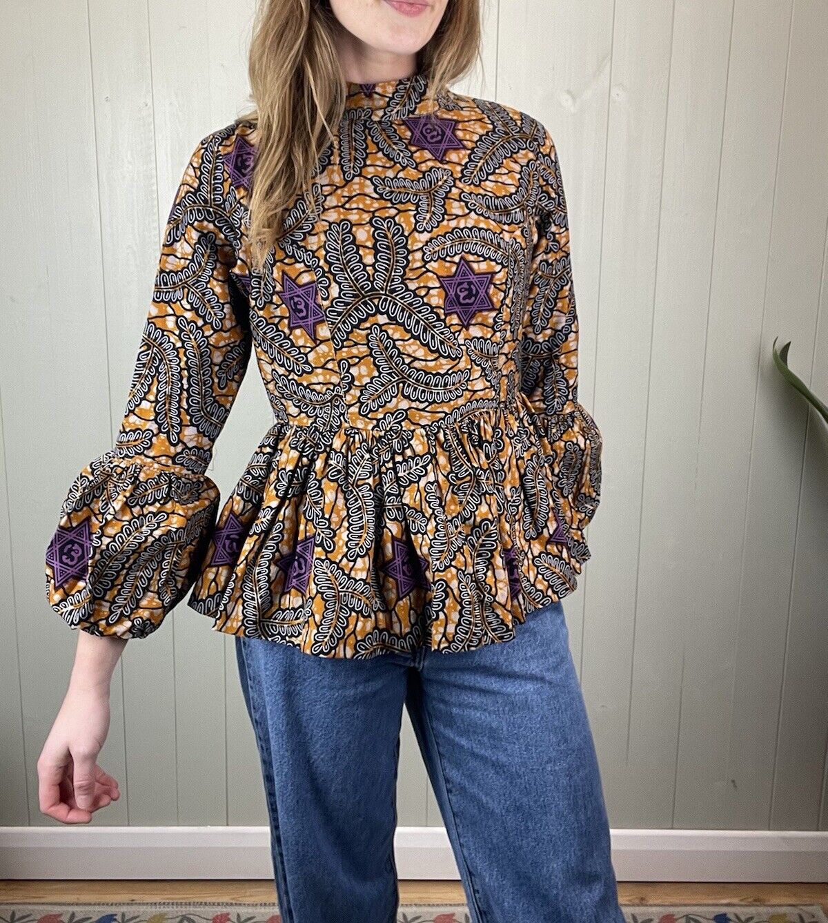 Handmade Size XS 6-8 Boho Hippy Puff Sleeve Peplum Top