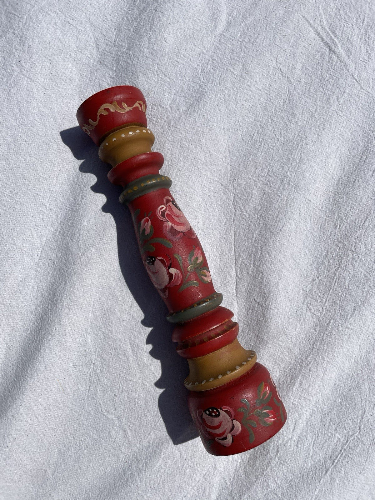 Handmade Red Handpainted Folk Candle Stick Holder