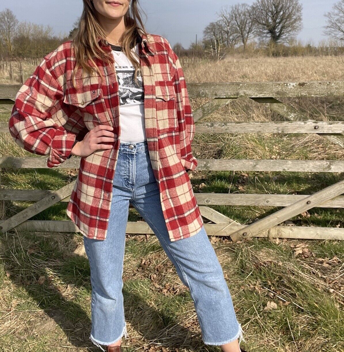 Vintage Size 2XL 16-20 Red Check Western Shirt/Overshirt Cerruti 1881 Brothers