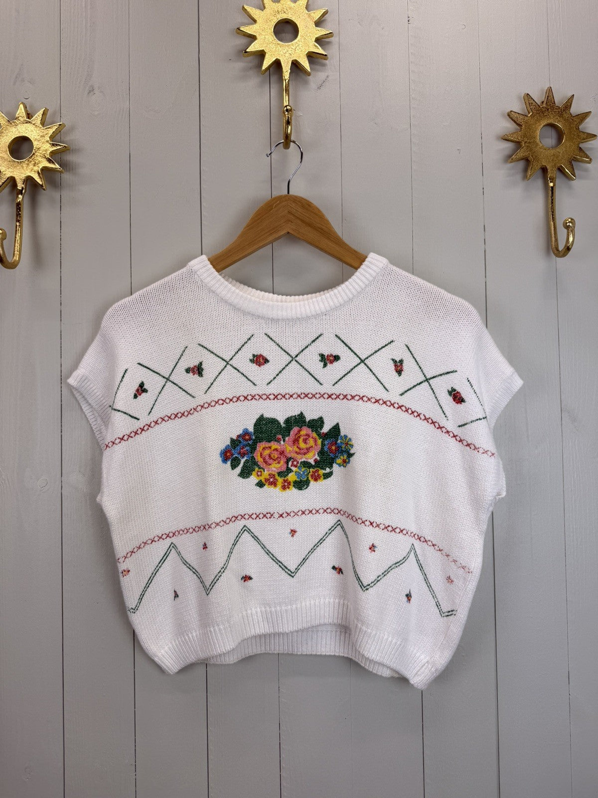 Vintage Size S 8-12 White Cottage Flower Knit Tank Top Knit Vest