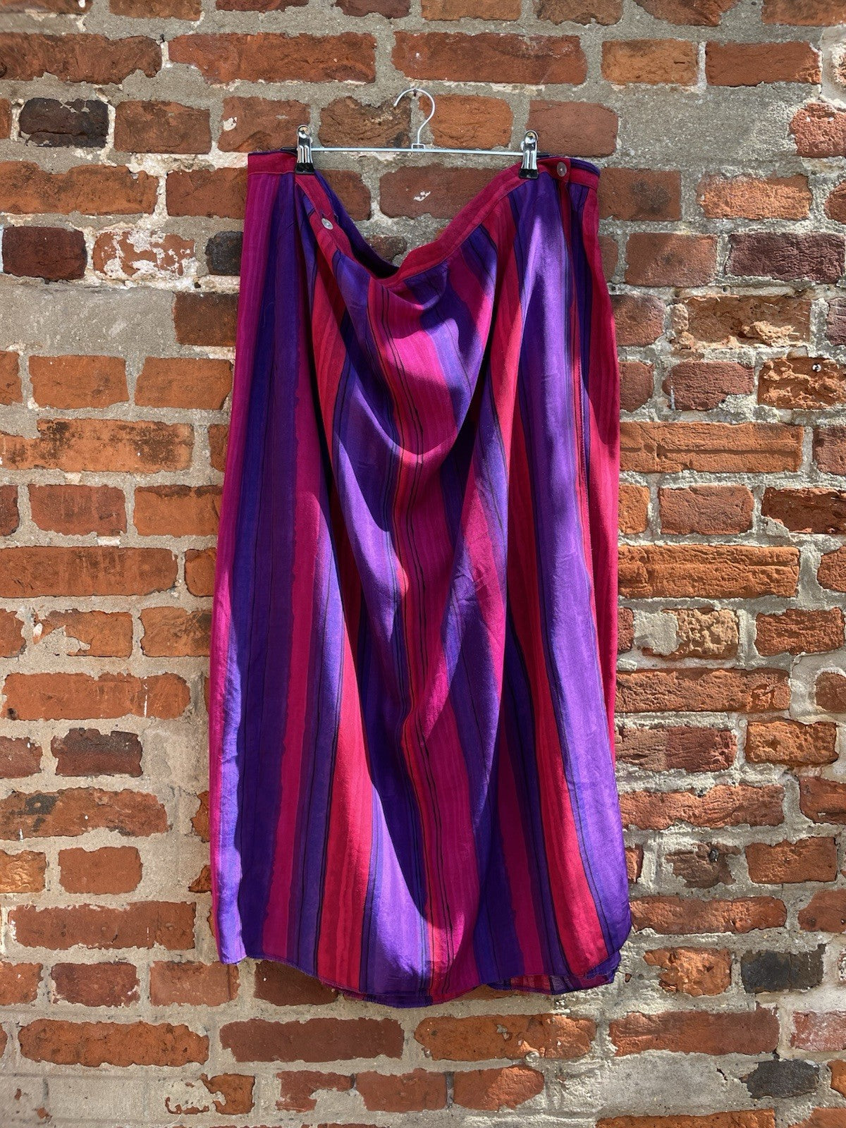 Vintage Size 4XL 22-24 Pink Purple Striped Boho Wrap Midi Skirt Essence