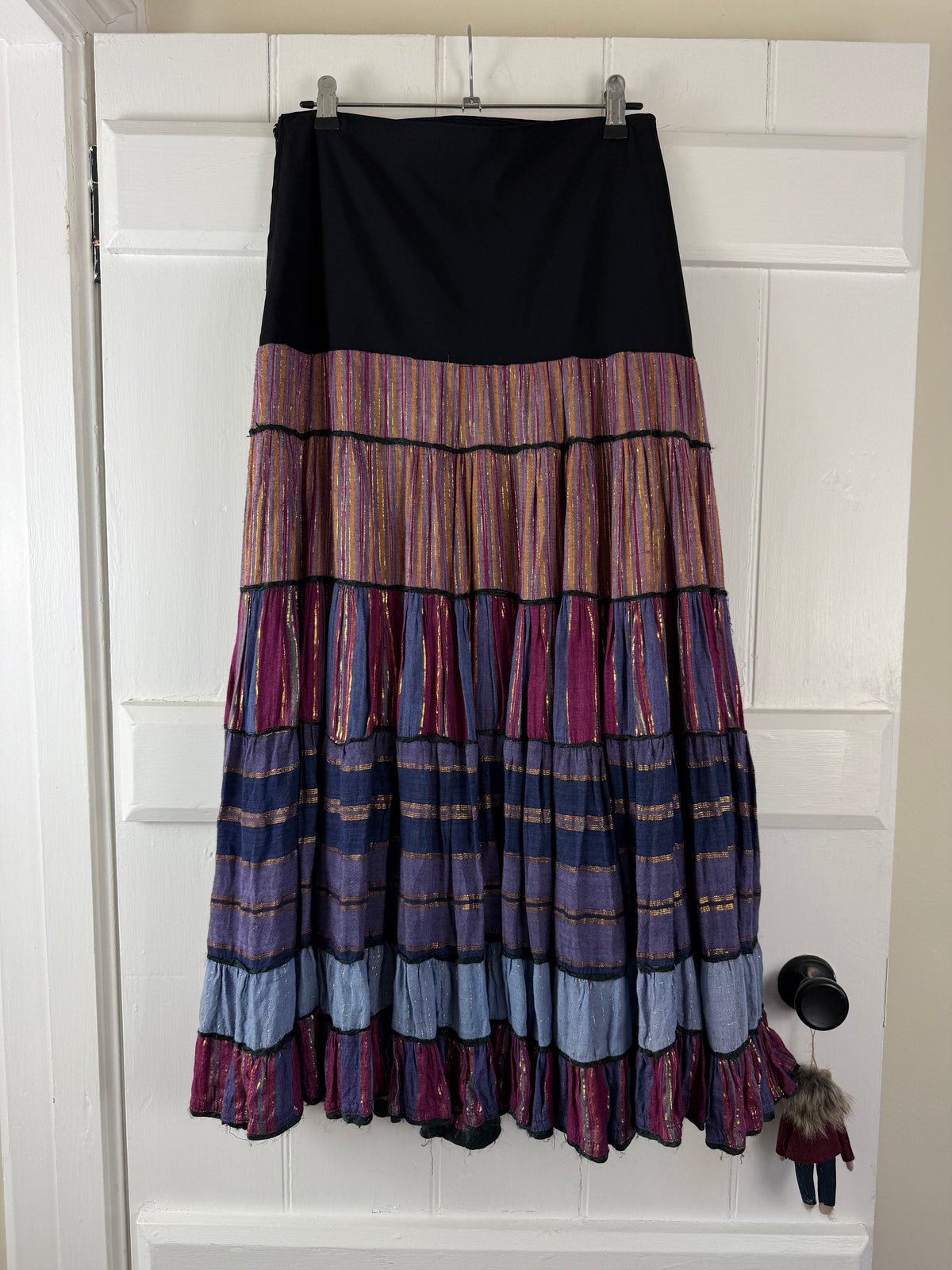 Vintage Size S 8-10 Purple Tiered Floaty Cotton Boho Midi Skirt