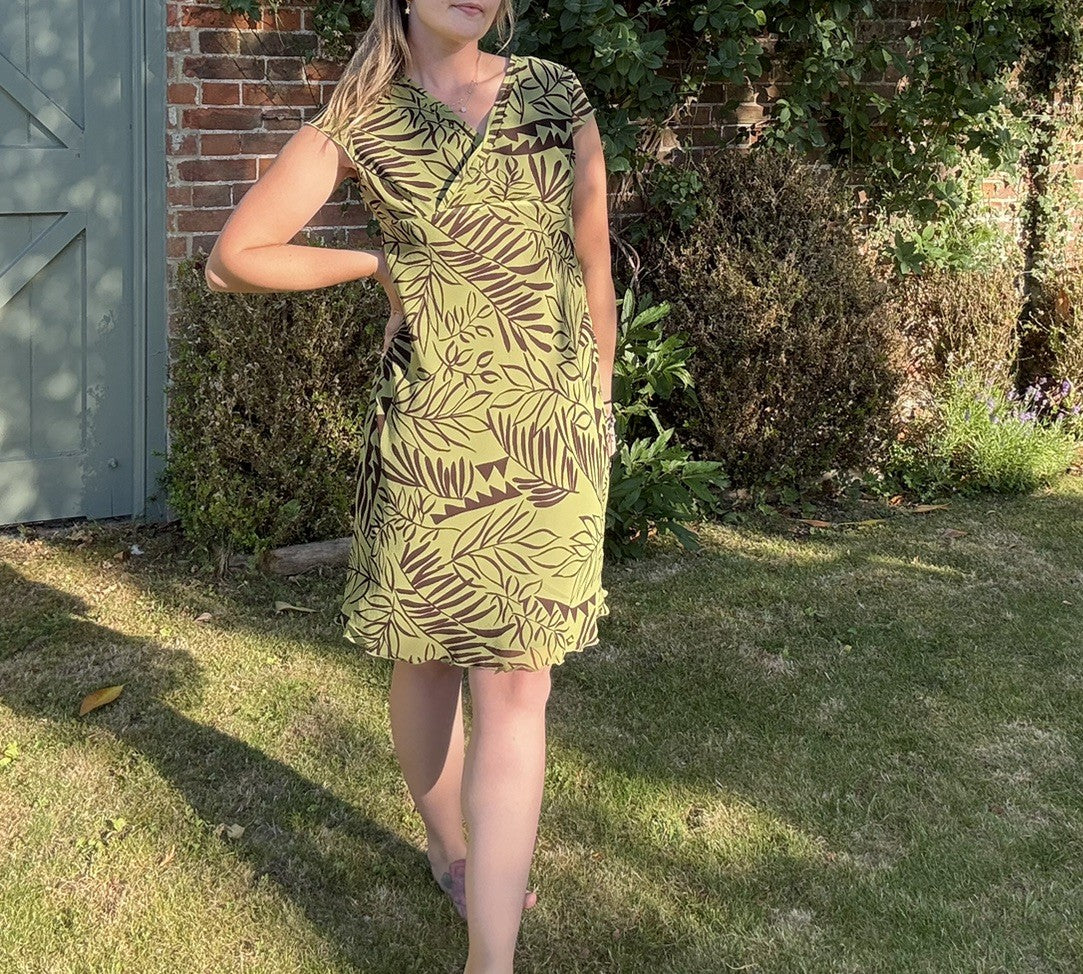 Vintage Size 6-10 Boho Fairy Leaf Floral Silk Dress Bob Mackie Studio